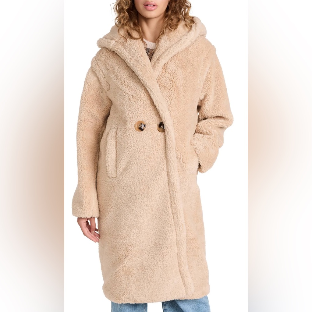 Apparis Mia 2 Pluche Faux Shearling Hooded Coat In Toffee Size Xl New Teddy Cozy